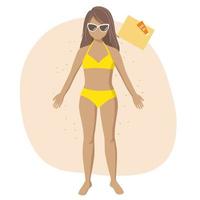 Girl is sunbathing on the beach vector