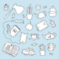 Set of doodles on the theme of recreation at home, home life vector