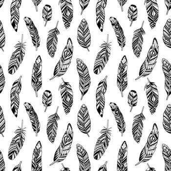 Pluma de patrones sin fisuras boho set.hand estilo dibujado. vector