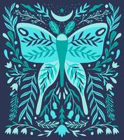 Moth insect mirror composition.Ornamental branch leaf nature. vector