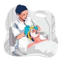 a Professional Beautician Applying The Clay Mask to The Client's Face Concept vector