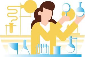 The girl is performing experiment in lab. vector