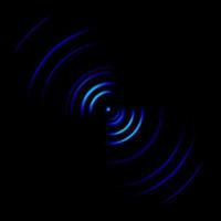 Abstract blue wireless network symbol on black background photo