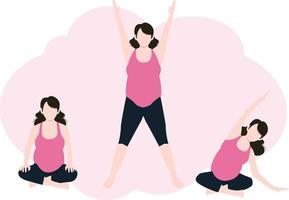 A pregnant lady doing different exercises. vector