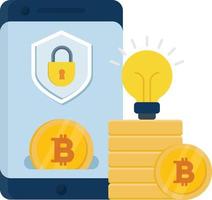 The bitcoin is secure in mobile phone. vector