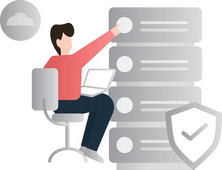 un niño está trabajando en el servidor. vector