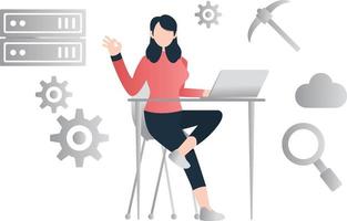 A girl working on laptop. vector
