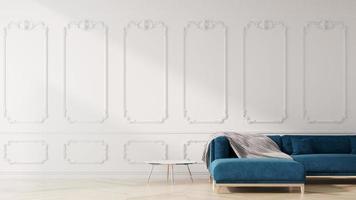 habitación interior blanca con sofá y planta 3d render foto