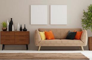 photo frame mockup in clean minimalist scandinavian room. 3d rendering