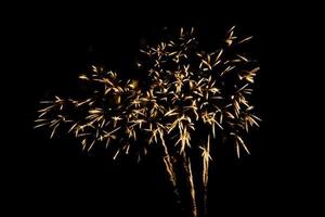 coloridos fuegos artificiales contra un cielo nocturno negro.fuegos artificiales para año nuevo. hermoso y colorido espectáculo de fuegos artificiales en el lago urbano para celebrar en el fondo oscuro de la noche. foto