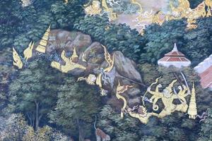 Bangkok, Thailand - JUL 24, 2015 - Mural painting in wat phra kaew, Bangkok Thailand. A place everyone in every religion can be viewed. photo