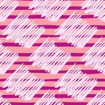 Brushstrokes and thin stripes seamless pattern. Cross Hatching endless background. Grunge backdrop.