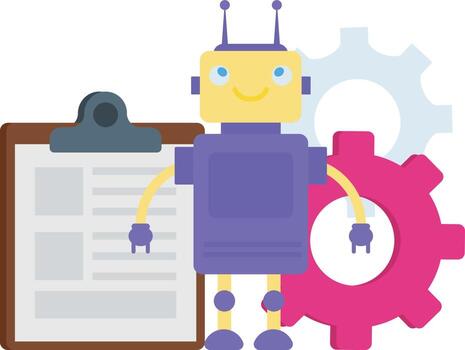 The robot stands with the administrative document. vector