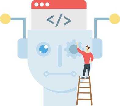 el chico está trabajando en la codificación de páginas web. vector