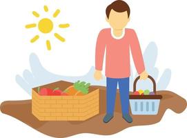 The boy is standing with fruit basket. vector