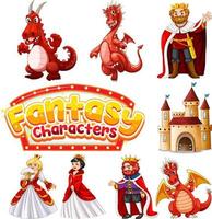conjunto de personajes de dibujos animados de dragones y cuentos de hadas vector
