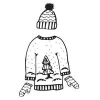 set of winter clothes dooddle vector