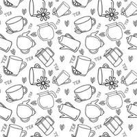 tea seamless pattern in doodle style vector