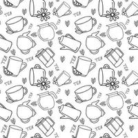 tea seamless pattern in doodle style vector