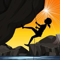 Silhouette rock climbing background vector