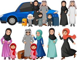 Arabic people with bags and car vector