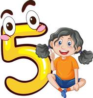 A girl with number five cartoon vector