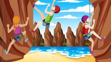 Rock climbing on cliff at the beach vector