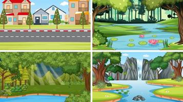 Nature scene with many trees and river vector