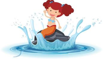 A water splash with mermaid on a stone on white background vector