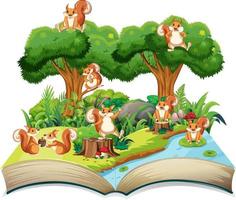 libro de cuentos con muchas ardillas en la selva vector