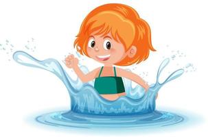 A water splash with fun girl on white background vector