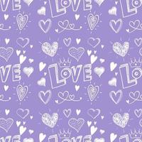 Seamless doodle heart and love word pattern vector