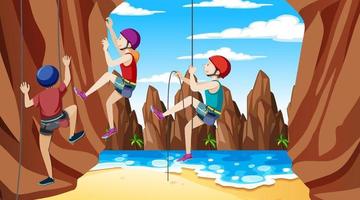 Rock climbing on cliff at the beach vector