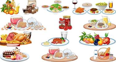 Set of different foods and beverages vector