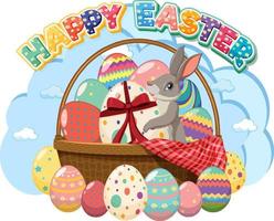 Happy Easter design with bunny and eggs vector