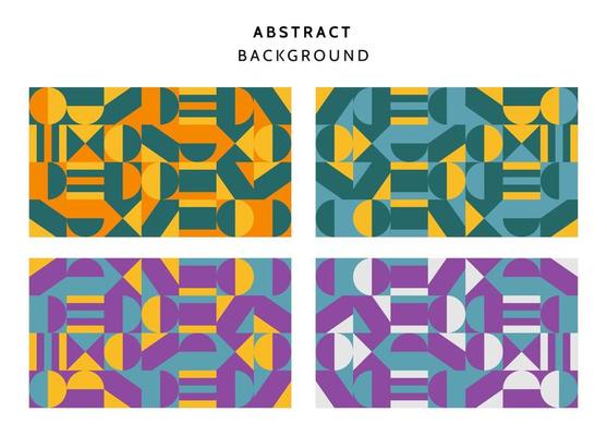 Swiss Bauhaus geometric pattern background, vector abstract circle, triangle and square lines art. Yellow, blue, red and green color, trendy Bauhaus pattern backgrounds set