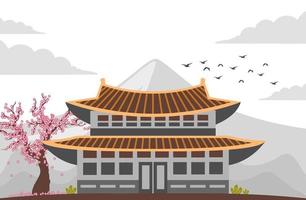 Hanok illustration of korean traditional place Premium Vector