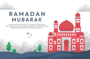 Islamic mosque flat design style Premium Vector for Eid Mubarak or Ramadan Mubarak