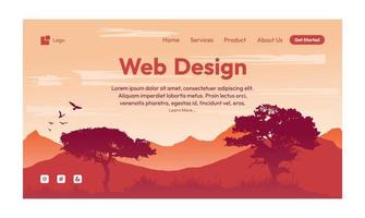 diseño web naturaleza paisaje diseño plano landing page vector