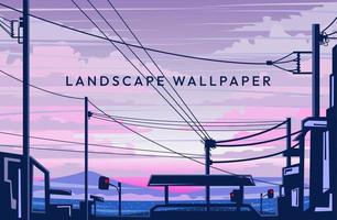 Japanese anime purple view landscape vector