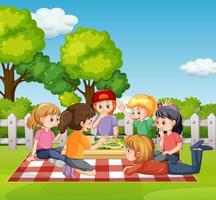 Children picnic at the garden vector