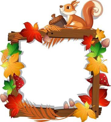 Frame template with autumn leaves and squirrel