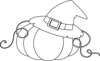 esquema de garabato de calabaza de bruja para colorear vector