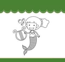 Worksheets template with mermaid outline vector