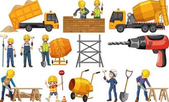 Construction worker set with man and tools vector