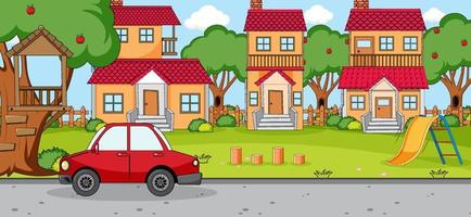 Outdoor scene with doodle house cartoon vector