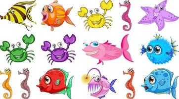 colección de dibujos animados de animales marinos vector
