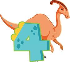 A dinosaur with number four cartoon vector