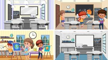 Set of student in the classroom scene vector