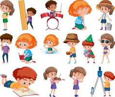 Set of children doing different activities on white background vector